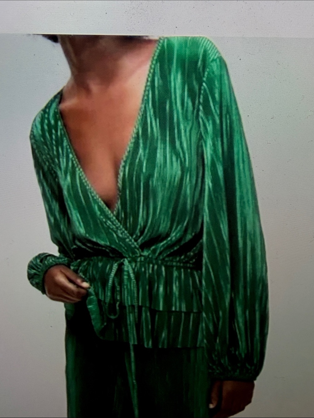 ZARA Emerald Green Pleated Blouse SzS